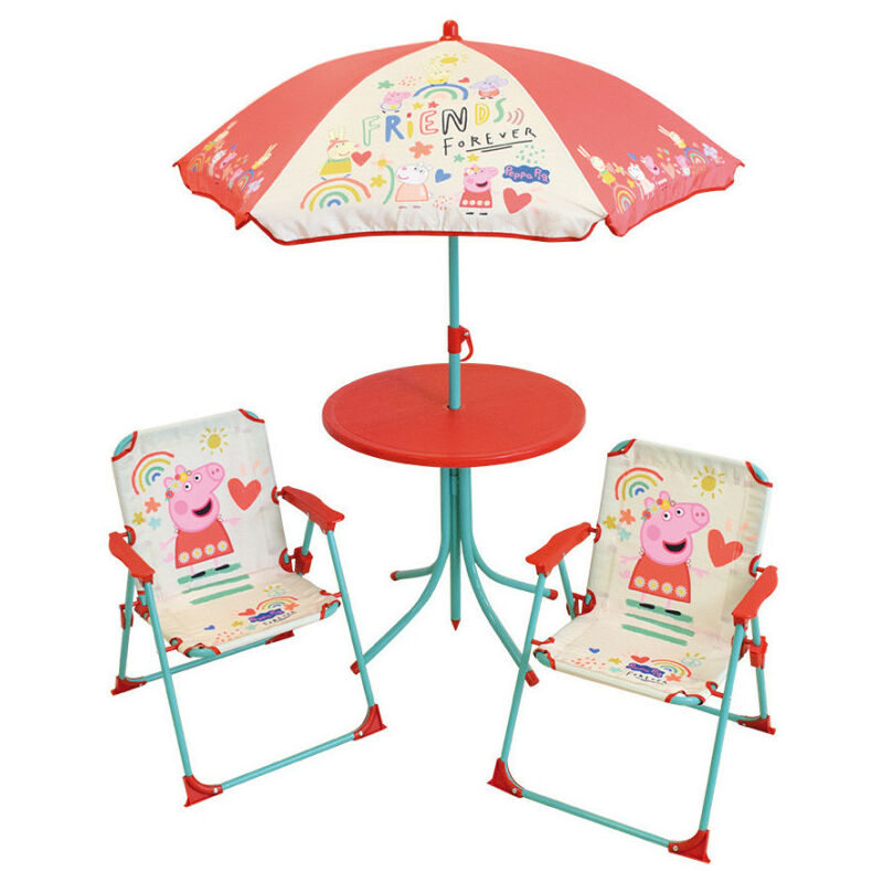 Cijep - Salon de Jardin Peppa Pig incluant 1 Table Ronde, 2 Chaises, 1 Parasol pour enfant - Rouge