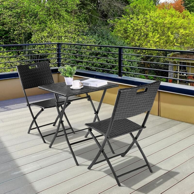 Salon de jardin Pliable,Set de Bistro 3 pièces,Ensemble Table Chaise Balcon- Noir