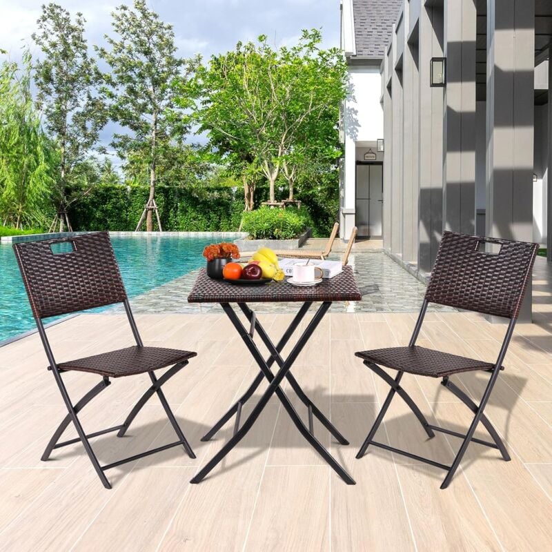 Salon de jardin Pliable,Set de Bistro 3 pièces,Ensemble Table Chaise Balcon- Brun