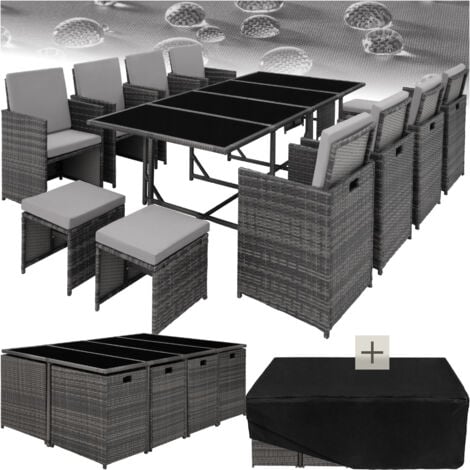 TECTAKE Salon de jardin Pour 8 à 10 personnes Résistant aux UV Pliable, housse de protection incluse