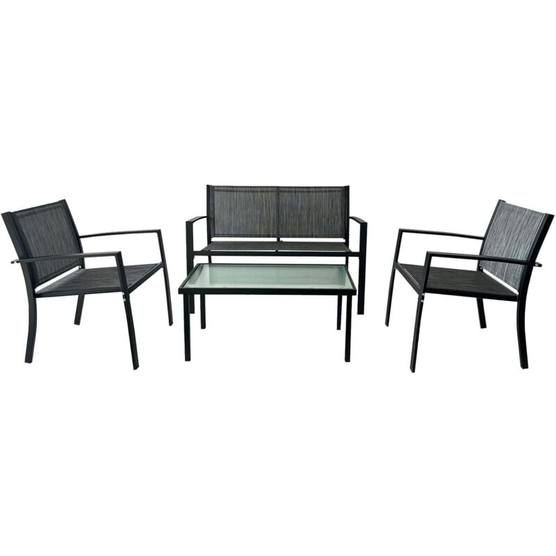 Mobili Rebecca - Salon de Jardin Rebecca Mobili Achiote 75x110x58 Acier Polyester Gris Foncé Noir Moderne ensemble 4 pcs