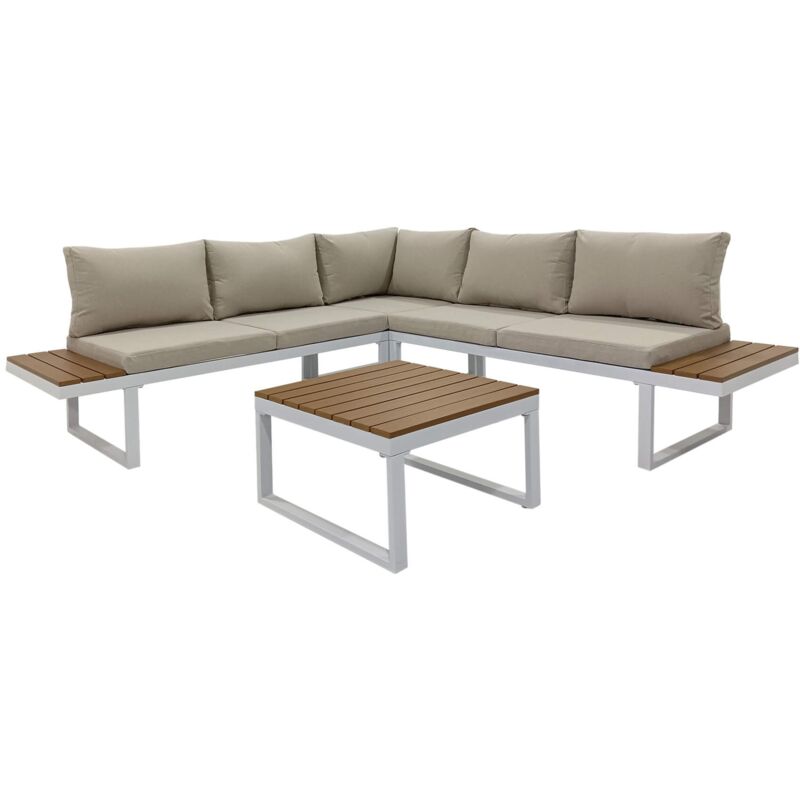 Salon de jardin Rebecca Mobili Toog 65x134,5x61 Aluminium Polywood Blanc Marron Moderne ENSEMBLE 2 pièces À monter