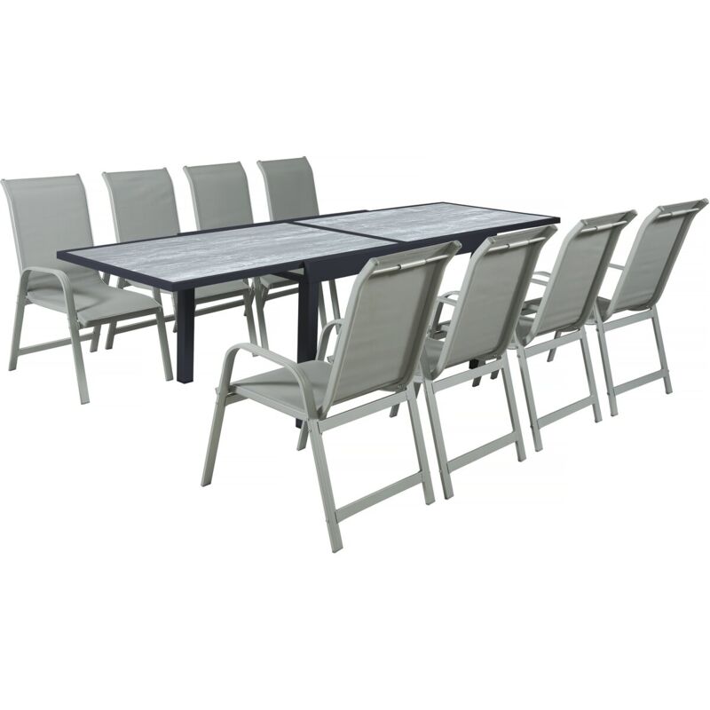 Habitat Et Jardin - Salon de jardin repas en aluminium extensible 'Lagos' - 140/280 x 90 x 76 cm - 8 places - Gris clair
