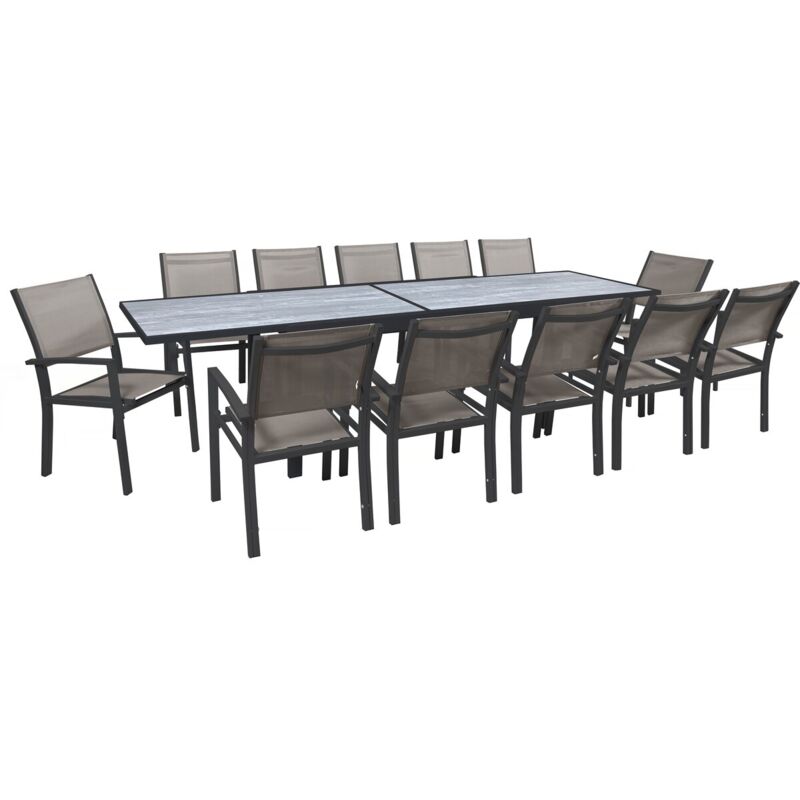 Salon de jardin repas extensible 'Lagos' - 200/320 cm - Taupe - 12 places