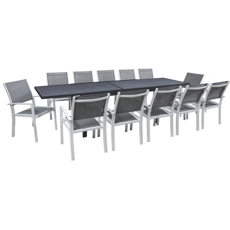 Habitat Et Jardin - Salon de jardin repas extensible 'Lagos' - 200/320 x 105 x 76 cm - 12 places - Gris foncé