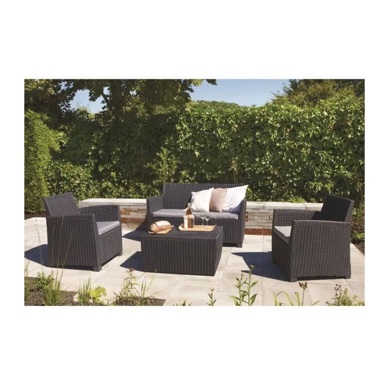 ALLIBERT Salon de jardin CORONA 4 places imitation resine tressee - Gris