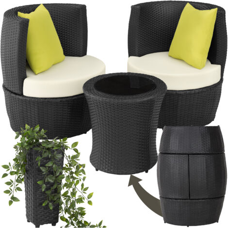 Tectake – Salon de jardin 2 places en aluminium – Rembourrage épais noir – Résine tressée résistante aux intempéries – Housses hydrofuges