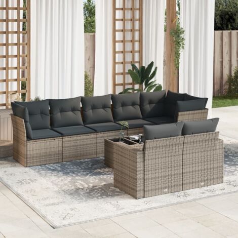 Salon de Jardin Résine Tressée Modulaire Gris 7 Places avec Accoudoirs Large et Housses Lavables