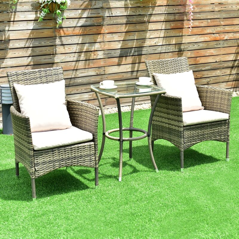 Design In - Salon de Jardin Résine Tressée Table 2 Chaises Coussins Oreillers Terrasse Balcon Gris CW59134