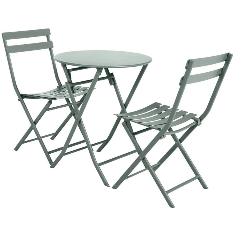 Salon de jardin rond en métal Greensboro ø 60 cm Olive avec 2 chaises - Hespéride
