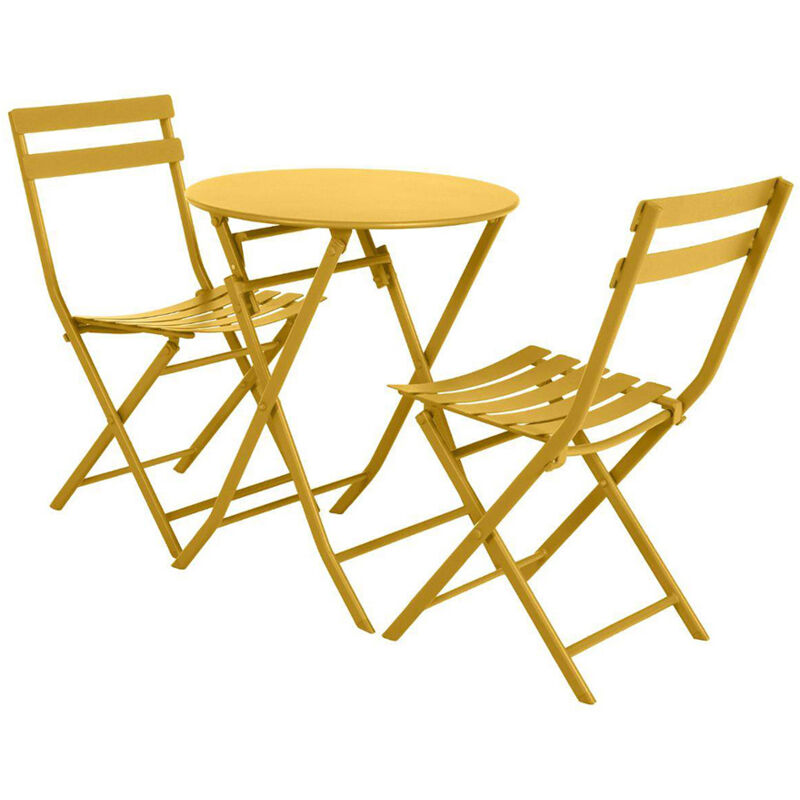 Salon de jardin rond en métal Greensboro ø 60 cm Moutarde avec 2 chaises - Hespéride