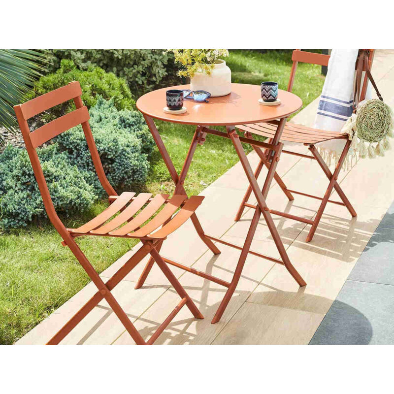 Salon de jardin rond en métal Greensboro ø 60 cm Ambre avec 2 chaises - Hespéride