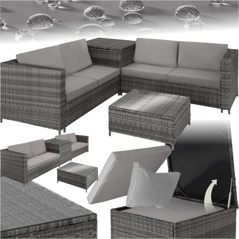 Tectake - Canapé de jardin Siena 4 places avec coffre de rangement - gris/gris clair