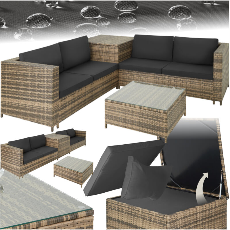 Tectake - Canapé de jardin Siena 4 places avec coffre de rangement - marron naturel/gris foncé