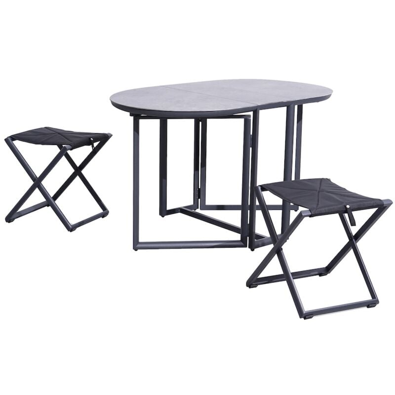 Set pliant - balcon - Aluminium époxy graphite - Table spc top et tabourets tpep - (1 table + 2 tabourets) - Proloisirs