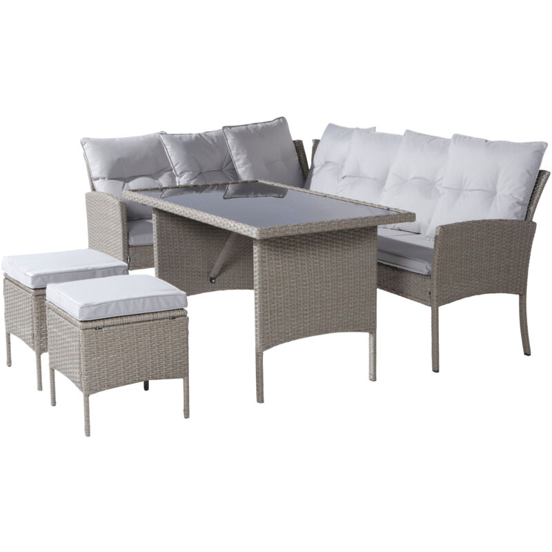 Salon de jardin - Structure Acier - 1 Table Bass - 7 personnes - Kaki