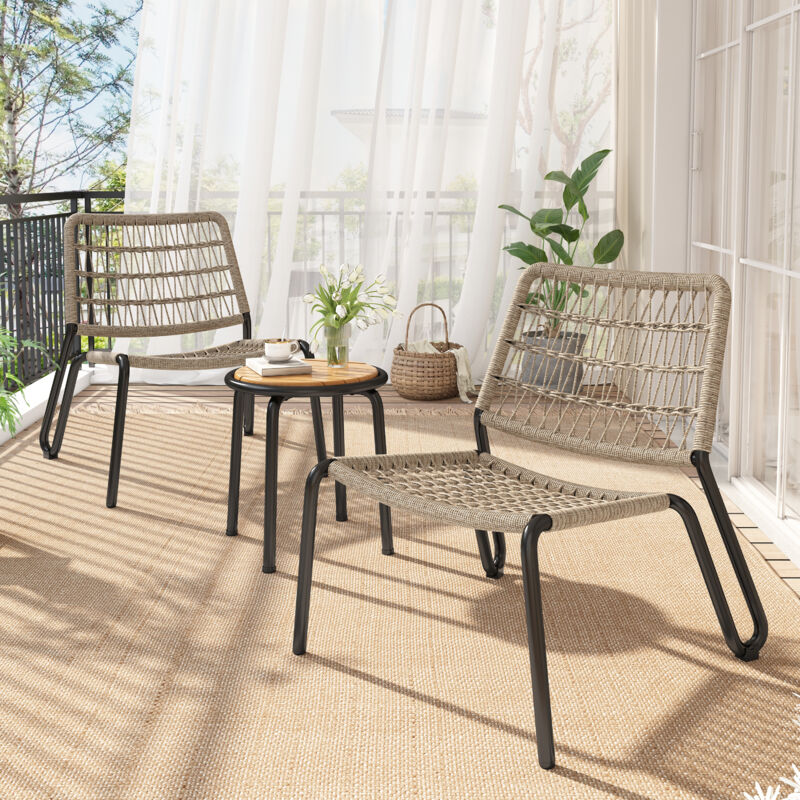 Salon de jardin - Structure Acier - 1 Table basse en bois massif - 2 personnes - Beige