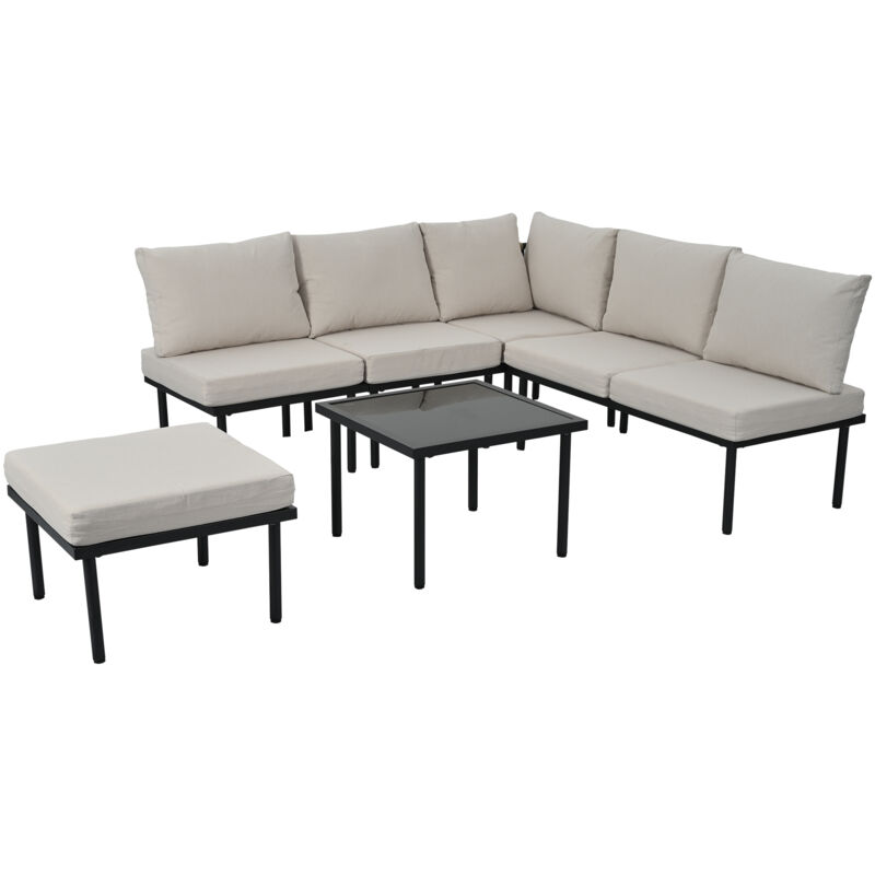 Salon de jardin - Structure Métal - 1 Table Bass - 6 personnes - Beige