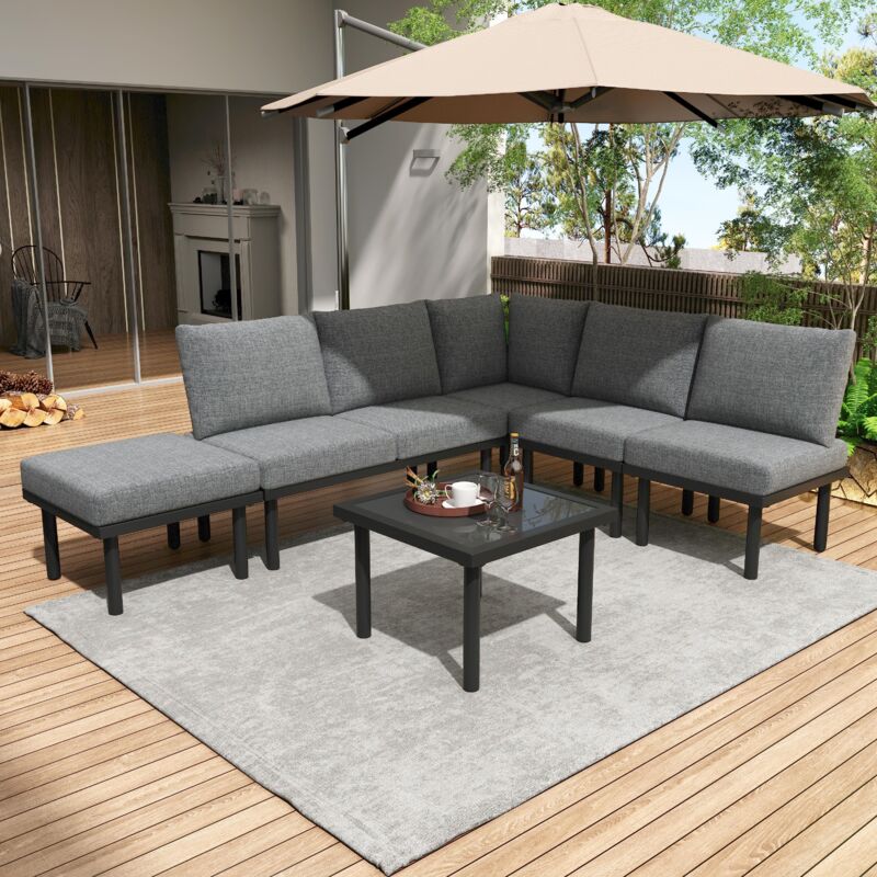 Salon de jardin - Structure Métal - 1 Table Bass - 6 personnes - Gris