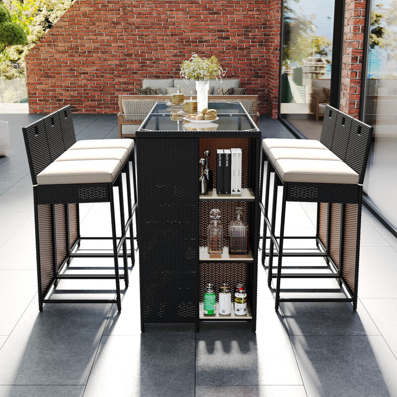 Salon de jardin - Structure Métal - 1 Table Bass - 6 personnes - Noir+Marron