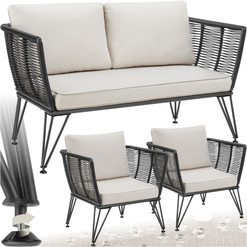 Tectake - Salon de jardin sundo en résine tressée - gris anthracite