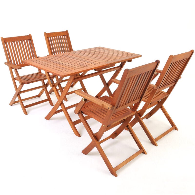 Ensemble de jardin Sydney en bois d'acacia certifié fsc® Ensemble table et 4 chaises pliables Salon de jardin