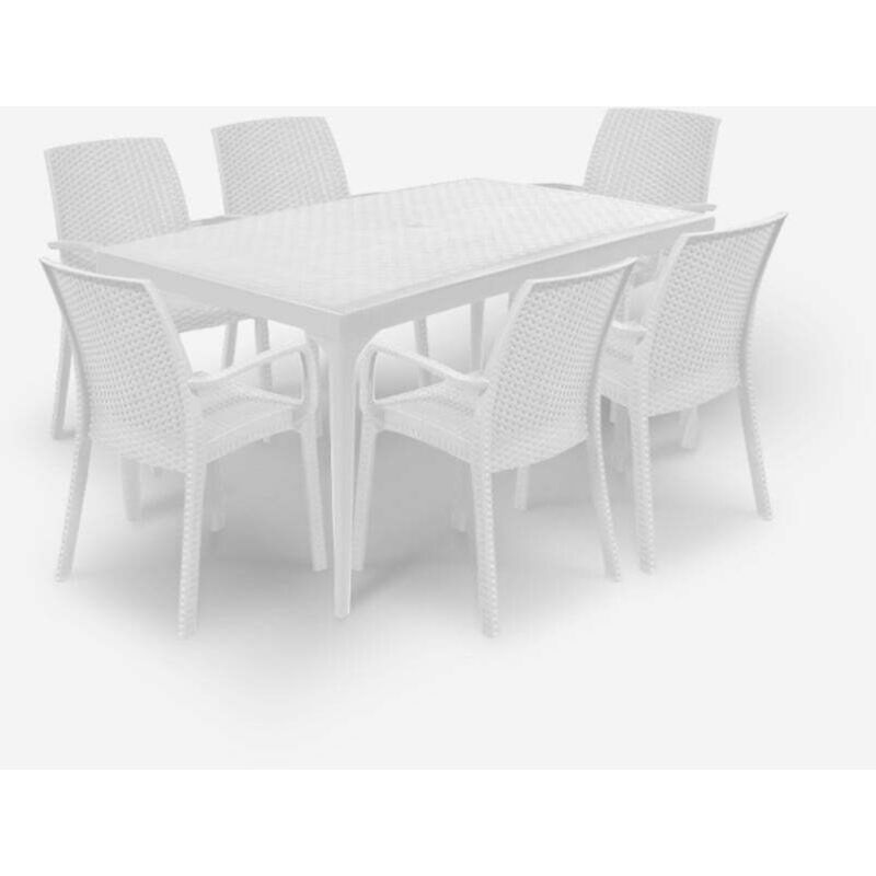 Salon de jardin table 150x90cm 6 chaises blanches Sunrise Light