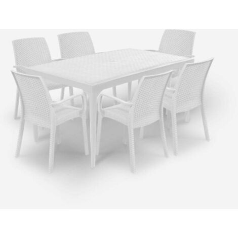 Salon de jardin table 150x90cm 6 chaises blanches Sunrise Light