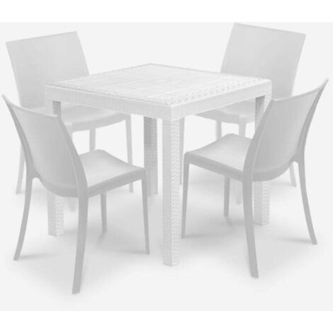 Salon de jardin table 80x80cm rotin + 4 chaises blanches Nisida Light
