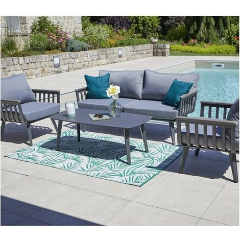 Salon de jardin, table basse + 2 fauteuils + canapé 2 places - gris anthracite - Robby - sdj8774 - anthracite