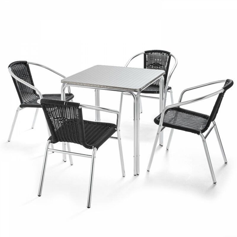 Table de jardin carrée en aluminium et 4 chaises