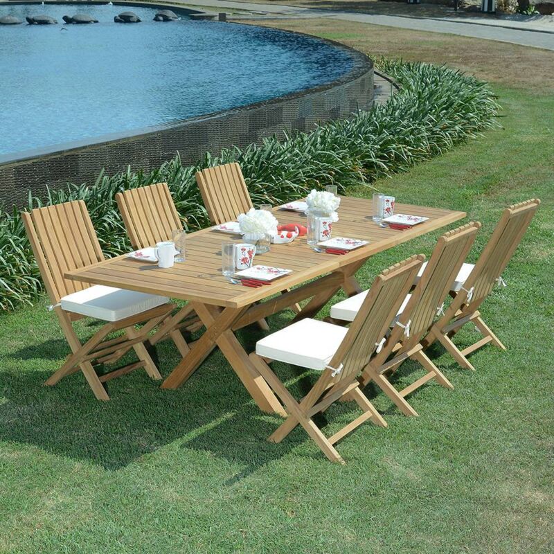 Salon de jardin teck massif Batang, 6 places