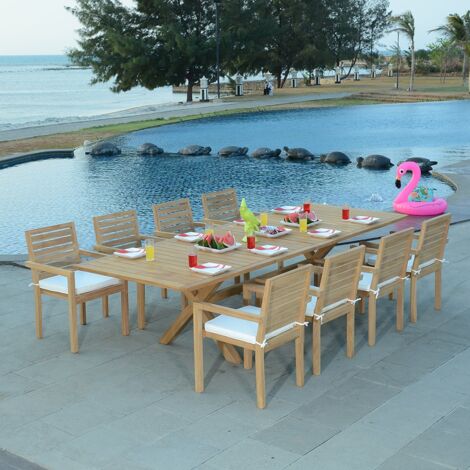 Salon de jardin teck Ecograde Marsala, 8 places - Naturel