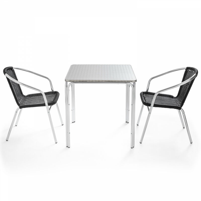 Oviala - Table de jardin carrée et 2 fauteuils en aluminium