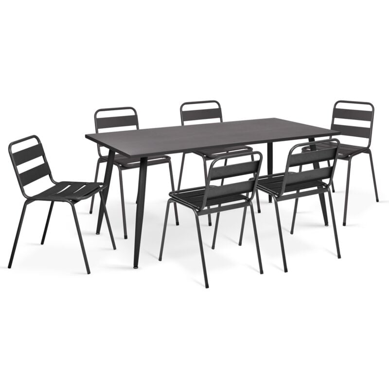 Idmarket - Salon de jardin valencia en acier table 180 cm et 6 chaises empilables gris anthracite