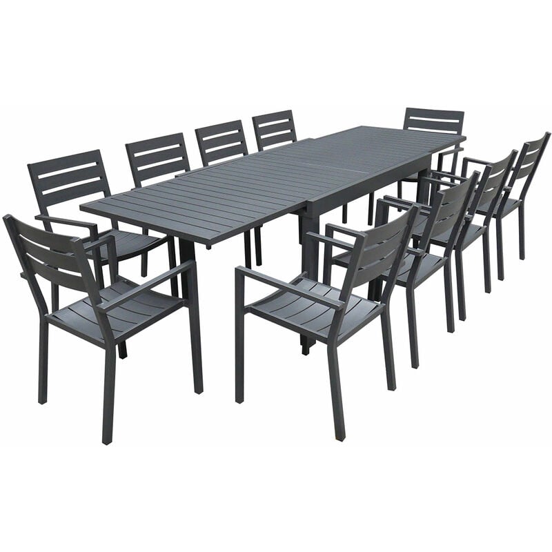 Salon de jardin venezia extensible 132/264 en aluminium anthracite - 10 places - Happy Garden