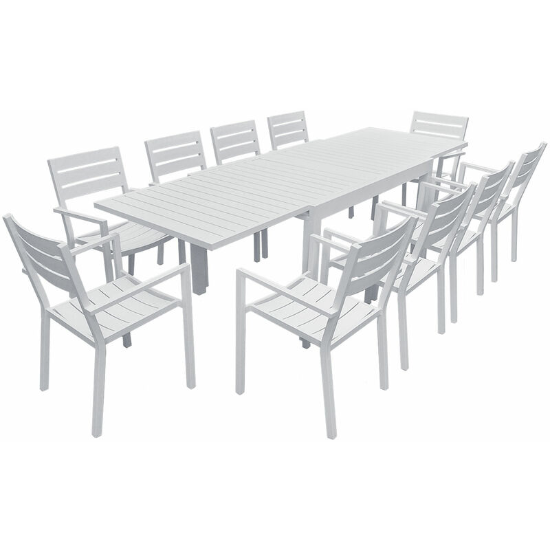 Salon de jardin VENEZIA extensible 132/264 en aluminium blanc - 10 places - Blanc