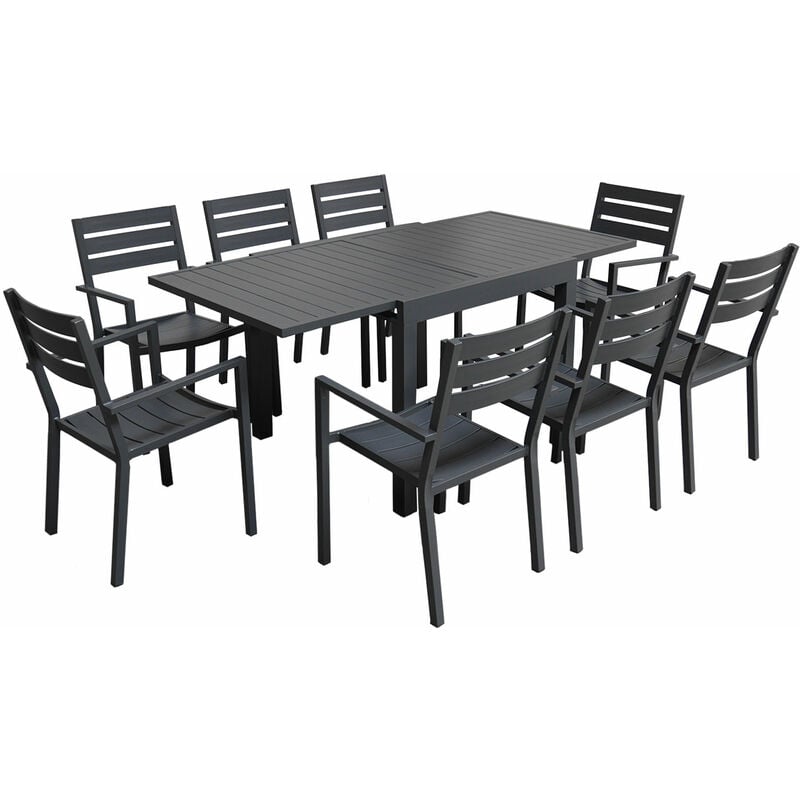 Happy Garden - Salon de jardin venezia extensible 90/180 en aluminium anthracite - 8 places