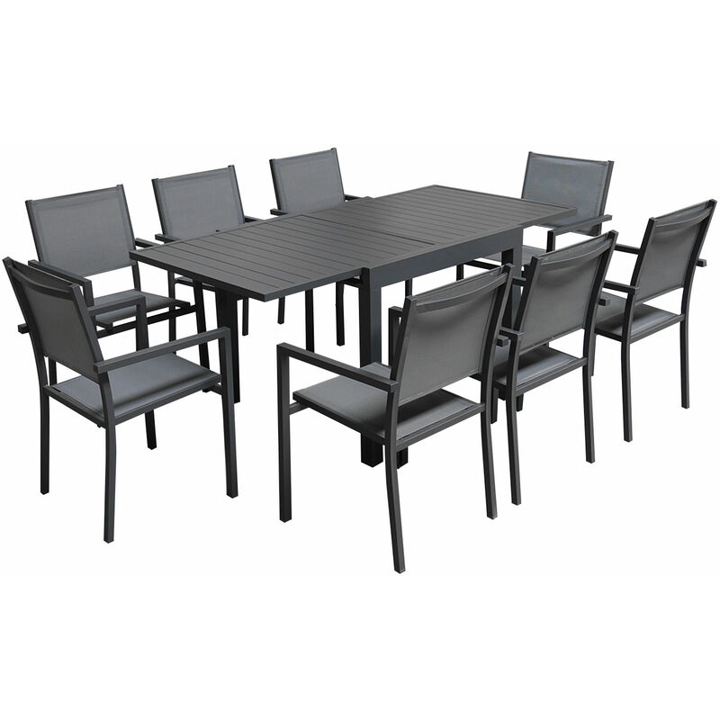 Happy Garden - Salon de jardin venezia extensible 90/180 en textilène gris 8 places - aluminium anthracite