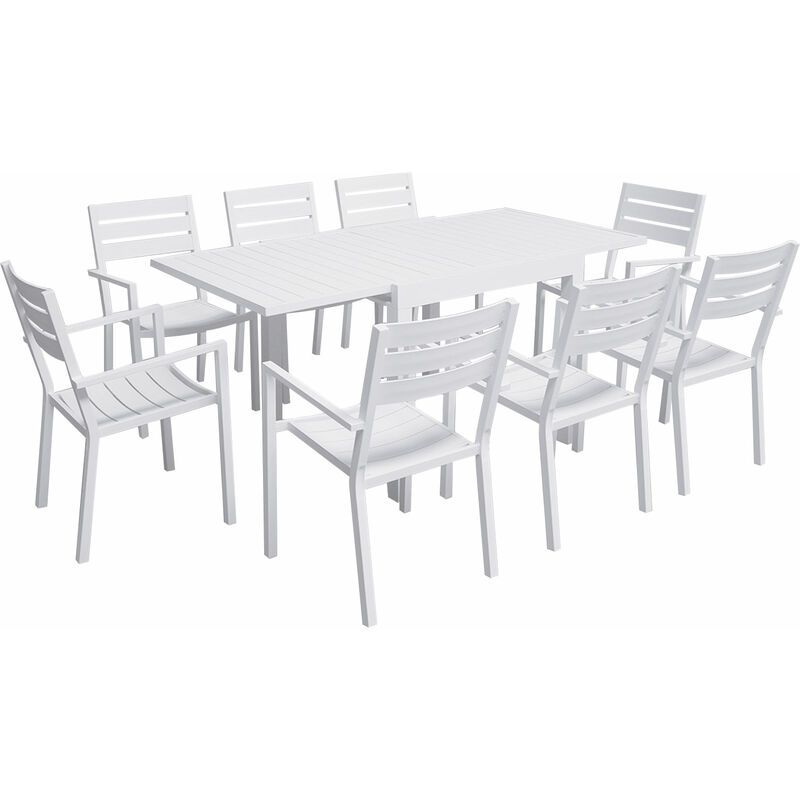 Salon de jardin VENEZIA extensible 90/180 en aluminium blanc - 8 places - Blanc