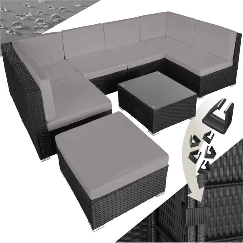Tectake - Canapé de Jardin venise 7 places - noir/gris