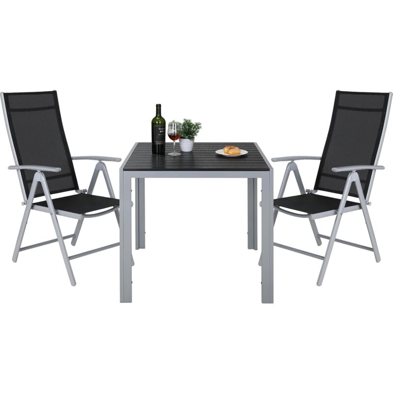 Salon de Jardin,Ensemble de Table et Chaise de Jardin,Table d'extérieur,Chaises Pliables,Aluminium-(3pc-2xchaises+1xtable,gris)