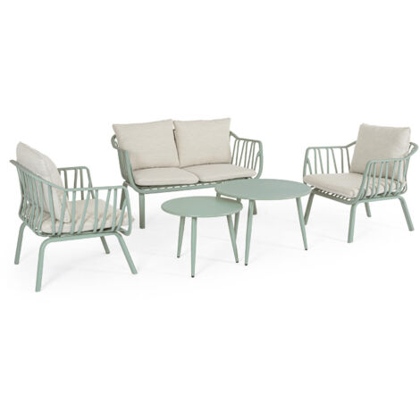 Salon en acier avec table basse et vert sauge