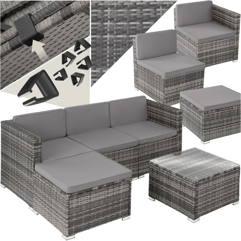 Tectake - Salon en rotin Lignano - gris