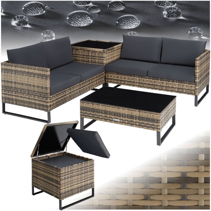 Tectake - Salon de jardin en polyrotin Ostuni - marron naturel