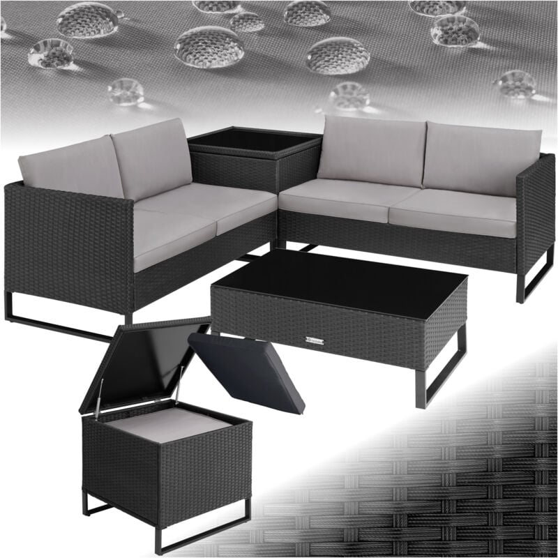 Tectake - Salon de jardin en polyrotin Ostuni - noir