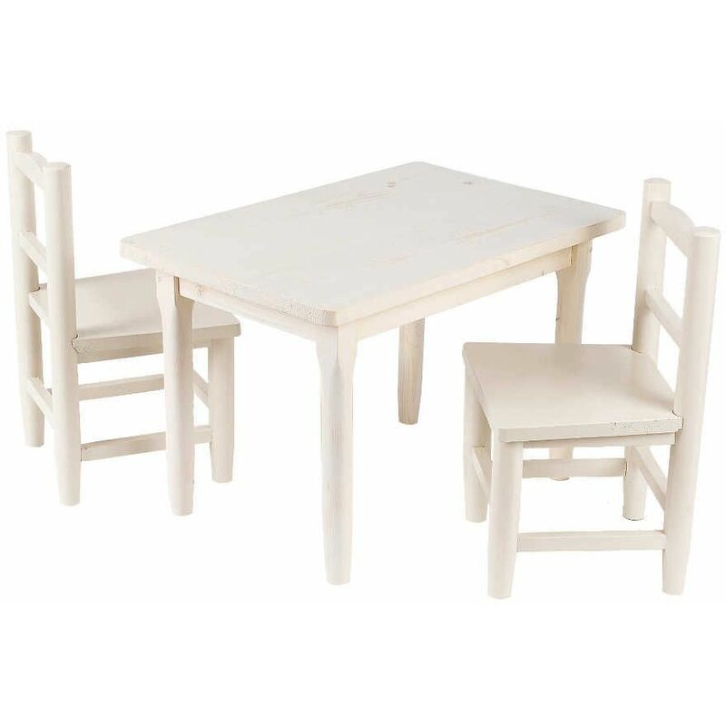 Salon enfant 1 table 2 chaises en pin blanchi