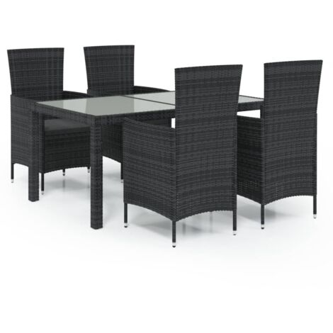Salón exterior de 5 piezas con cojines de resina tejida en negro 020014954