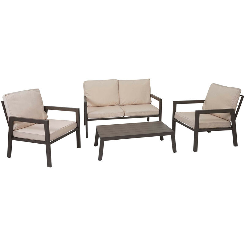 Garniture HWC-L64 - salon de jardin Garniture de jardin Lounge-Set Canapé - métal - rembourrage crème-blanc