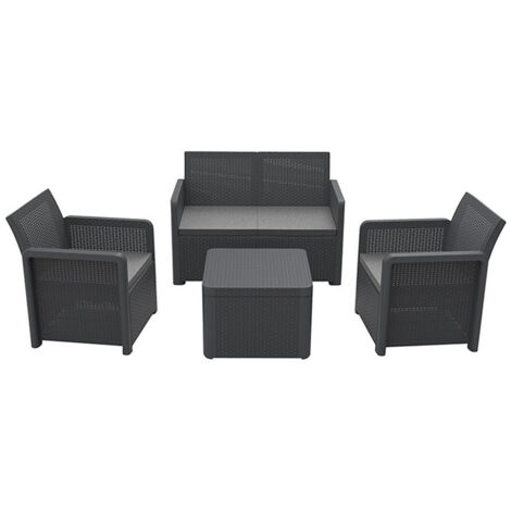 Salon meuble de jardin de 4 personnes coloris gris anthracite ( 2 fauteuils, canapé, table basse )